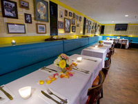 Restaurant interior with large tables and chairs
